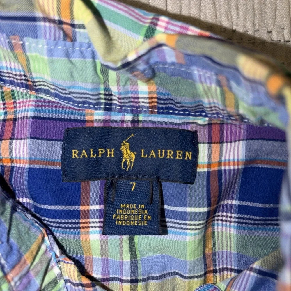 Ralph‎ Lauren Boys Button Down Shirt Size 7 Plaid Pony Logo Long Sleeve